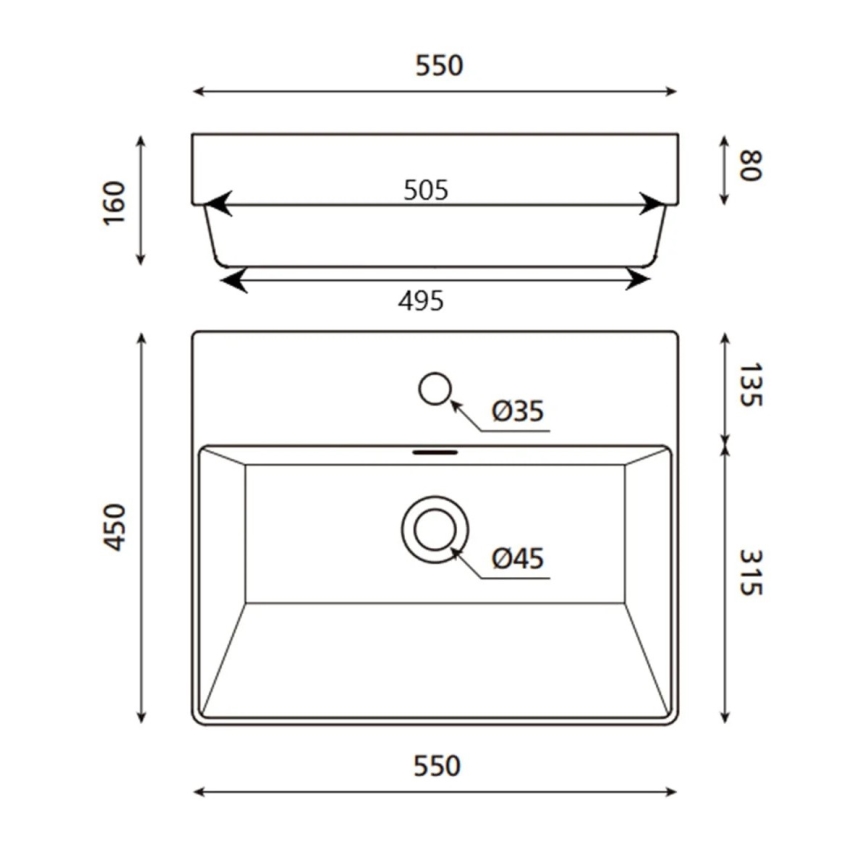 Bathco 0062 - Upotettava pesuallas FUNCHAL 55x45 cm posliini/valkoinen