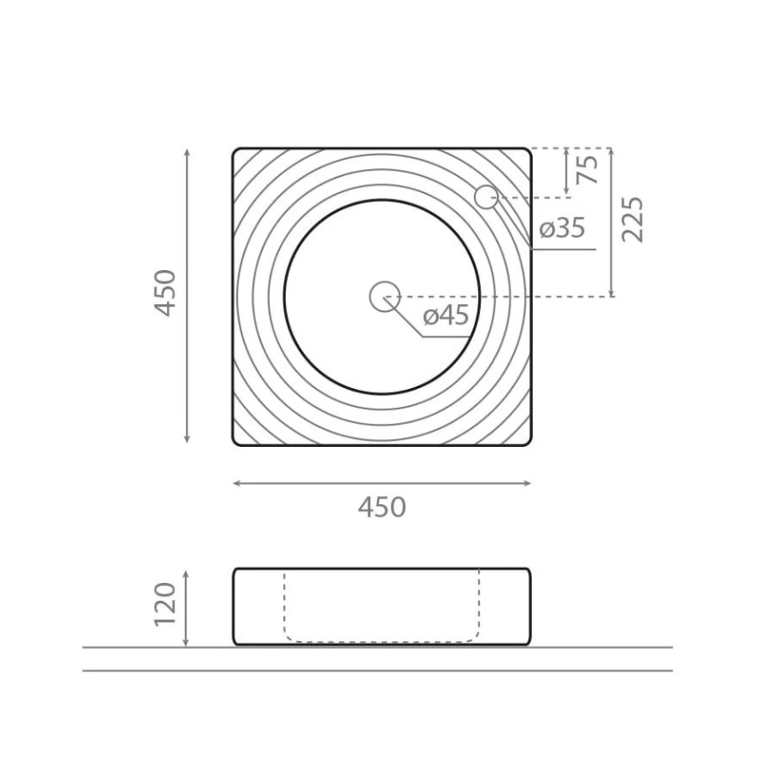 Bathco 0081 - GOTA pöytätason päälle asennettava pesuallas 45x45 cm, posliini/valkoinen