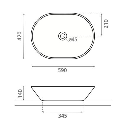 Bathco 4038 - Tasolle asennettava pesuallas TOULOUSE 59x42 cm posliini/valkoinen