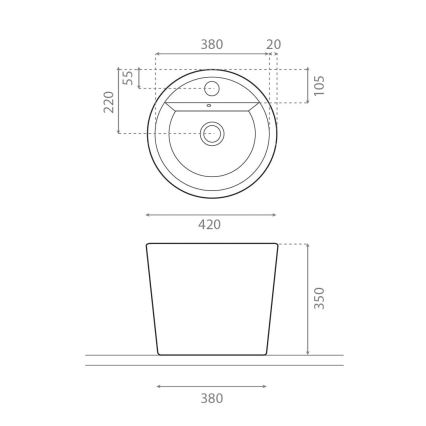 Bathco 4057 - FLORENCIA tason päälle asennettava pesuallas Ø 42 cm, posliini/valkoinen