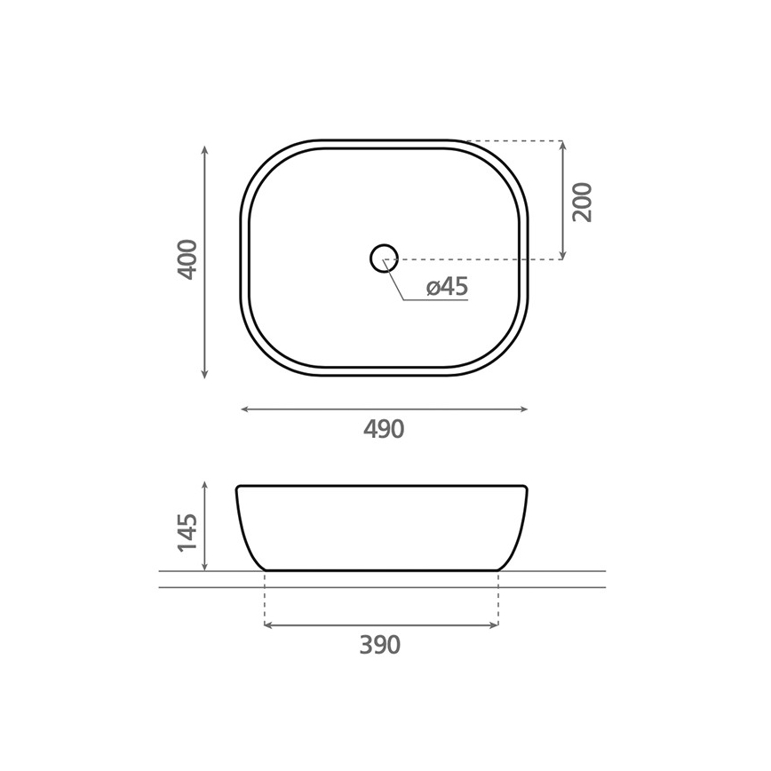 Bathco 4072 - OLEA pöytätason pesuallas 49 x 40 cm, posliini/valkoinen