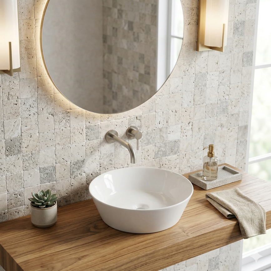 Bathco 4087 - VOLTA-tasoallas Ø 42 cm, posliini/valkoinen