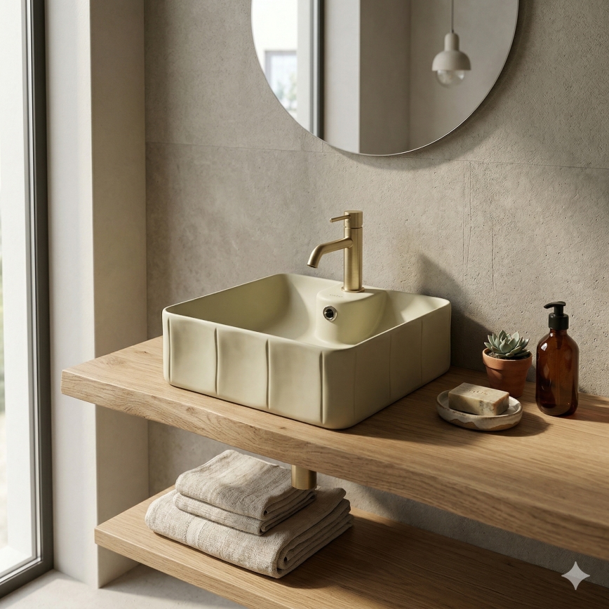 Bathco 4162 - Tason päälle asennettava pesuallas CIRCUS 40x40 cm posliini/beige