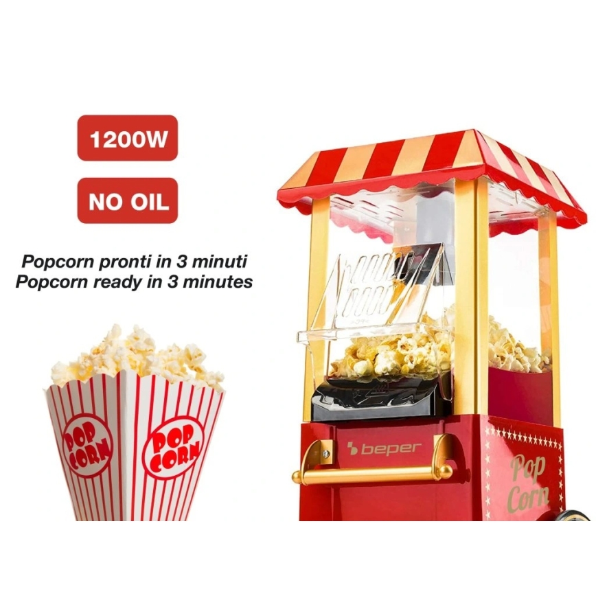 Beper - Popcornkone 1200W/230V punainen