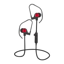 Bluetooth-kuulokkeet mikrofonilla ja MicroSD-soitin, musta / punainen