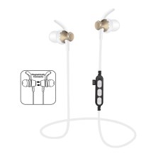 Bluetooth-kuulokkeet mikrofonilla ja MicroSD-soitin, valkoinen / kultainen