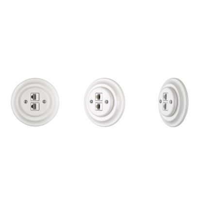 Bohemia-Design - Posliininen retro Ethernet-pistorasia kehyksellä, 2x CAT.5E, valkoinen