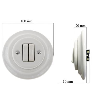 Bohemia-Design - Posliininen retro-kaksoiskytkin, kehys nro 5, valkoinen