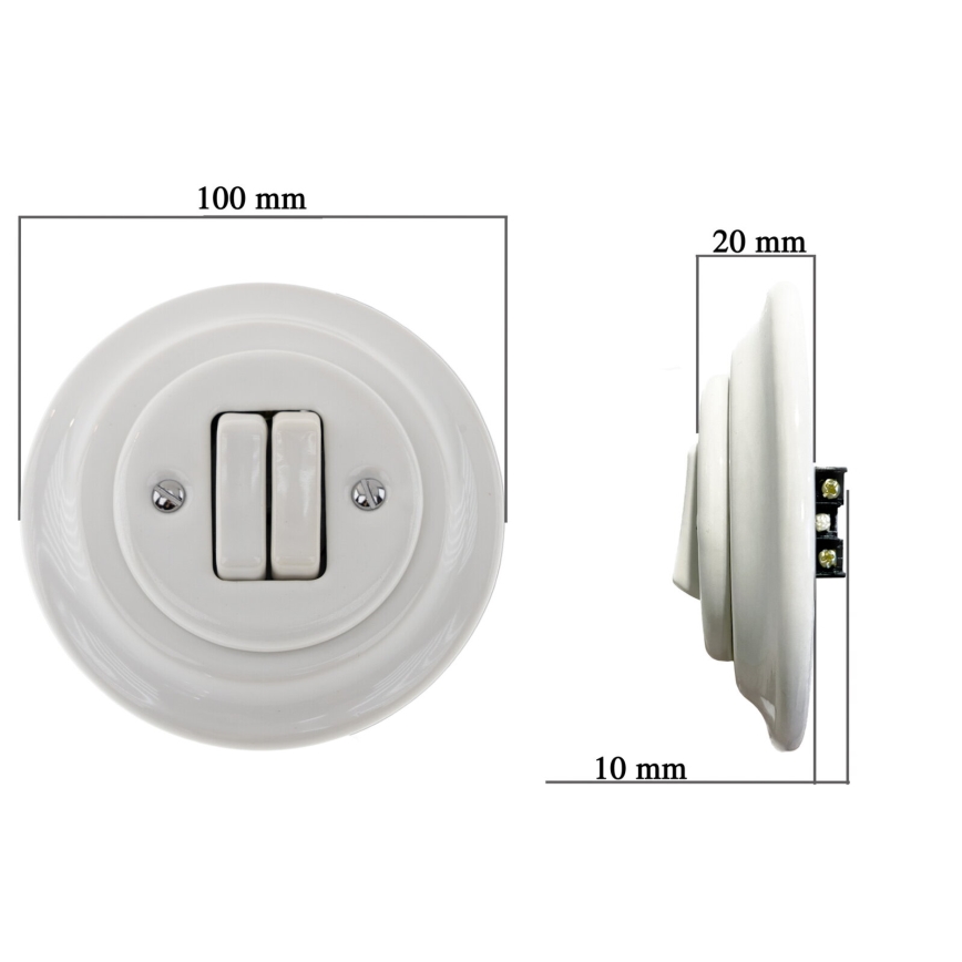 Bohemia-Design - Posliininen retro-kaksoiskytkin, kehys nro 5, valkoinen