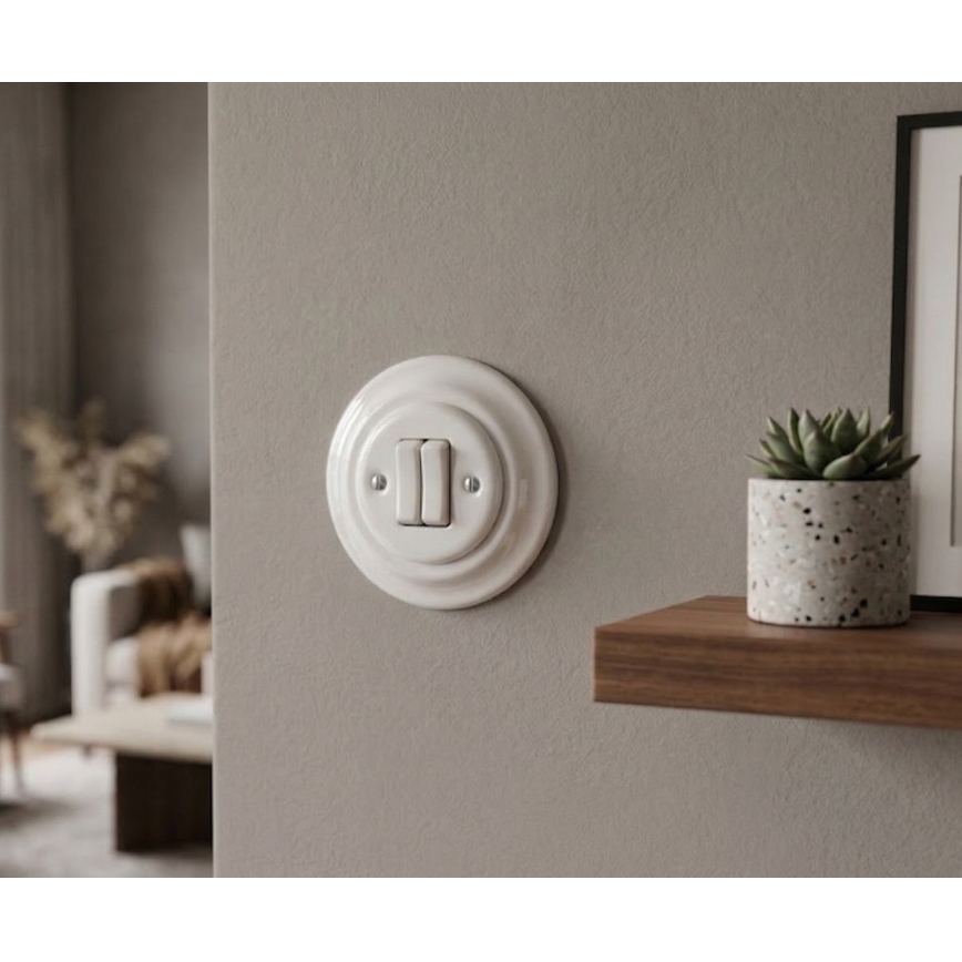 Bohemia-Design - Posliininen retro-kaksoiskytkin, kehys nro 5, valkoinen