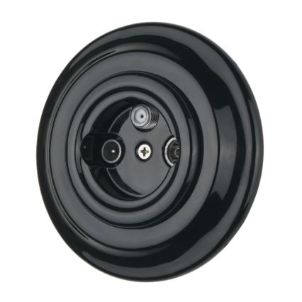 Bohemia-Design - Posliininen retro TV/SAT-W -pistorasia kehyksellä, musta