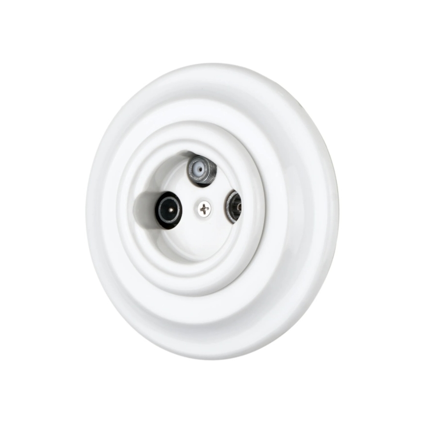 Bohemia-Design - Posliininen retro TV/SAT-W-pistorasia kehyksellä, valkoinen