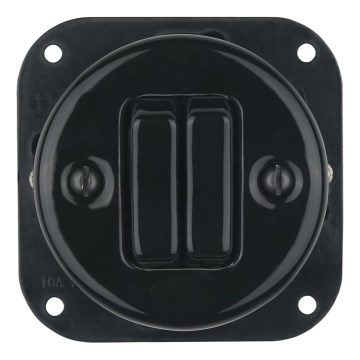 Bohemia-Design - posliininen retrotyylinen kaksoiskytkin, kehyksetön, nro. 6+6, musta