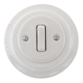 Bohemia-Design - posliininen retrotyylinen yhden napin valokytkin, kehys nro 6, valkoinen