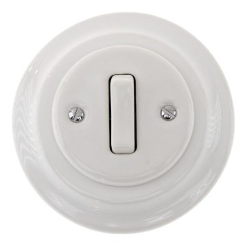 Bohemia-Design - posliininen retrotyylinen yhden napin valokytkin, kehys nro 6, valkoinen