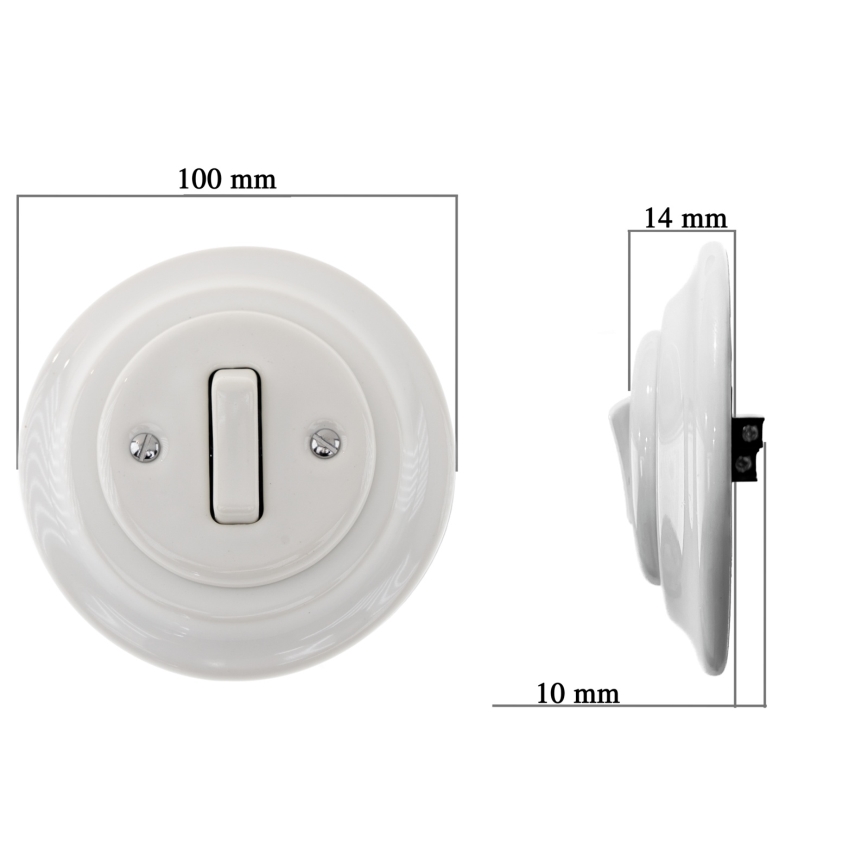 Bohemia-Design - Posliininen retrotyylinen yksiosainen valokatkaisin, kehys nro 1, valkoinen