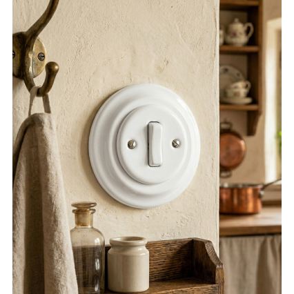 Bohemia-Design - Posliininen retrotyylinen yksiosainen valokatkaisin, kehys nro 1, valkoinen
