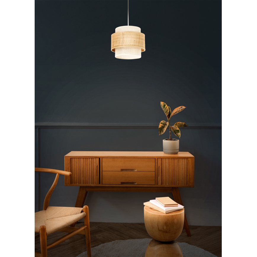 BOHO-riippuvalaisin johdolla 1xE27/60W/230V, halkaisija 20 cm, juutti/kerma