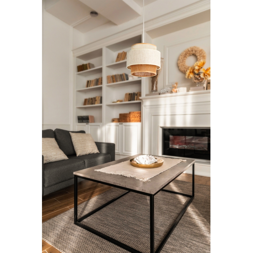 BOHO-riippuvalaisin johdolla 1xE27/60W/230V, halkaisija 20 cm, valkoinen/juutti