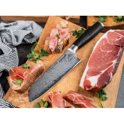 Böker - Damaskiteräksinen santoku-keittiöveitsi DAMAST 16,5 cm, tammi