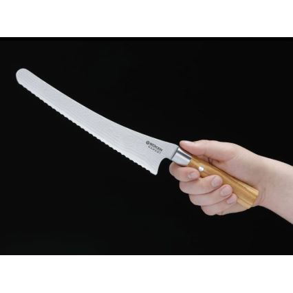 Böker - Damaskiteräsinen leipäveitsi DAMAST OLIVE 23,5 cm oliivipuuta