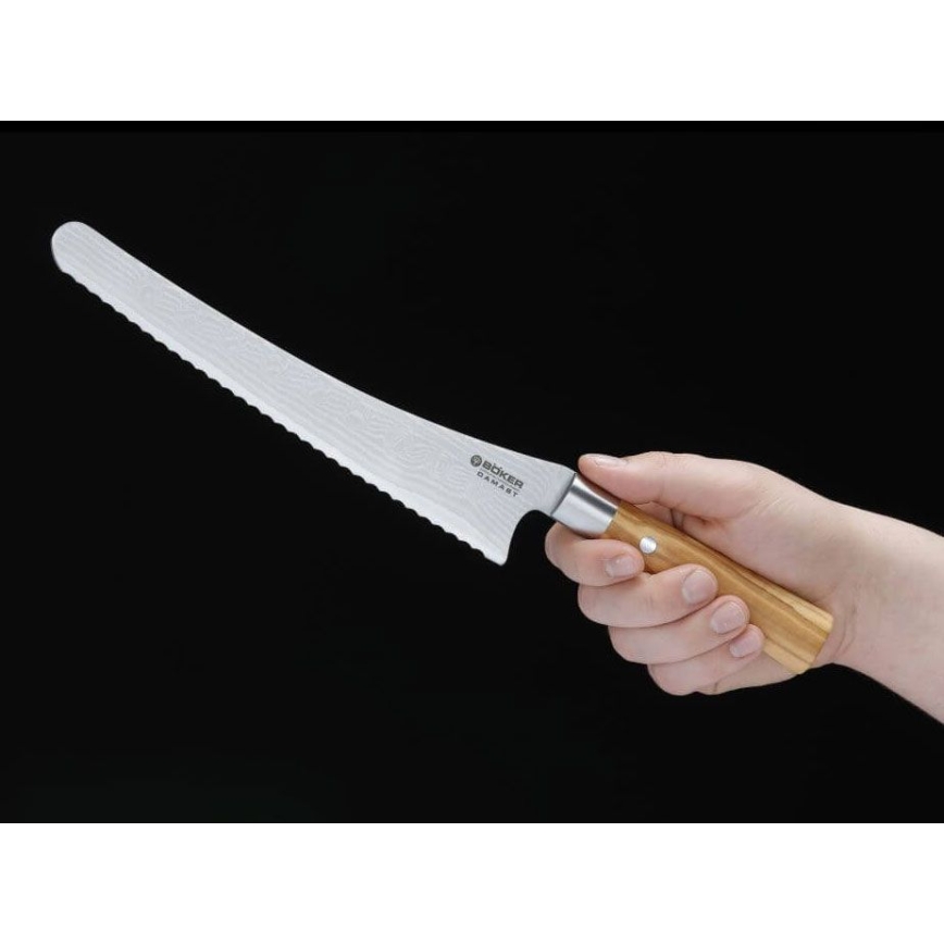Böker - Damaskiteräsinen leipäveitsi DAMAST OLIVE 23,5 cm oliivipuuta