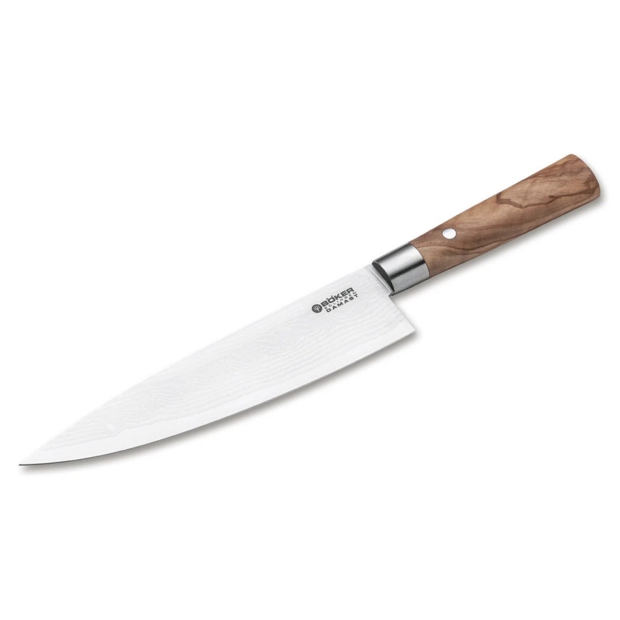 Böker - Damaskusteräinen keittiöveitsi DAMAST OLIVE 21,2 cm oliivipuukahva