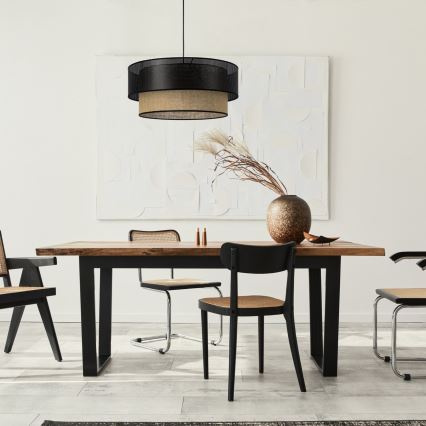 BORHO-riippuvalaisin johdolla 1xE27/60W/230V, halkaisija 40 cm, musta/juutti