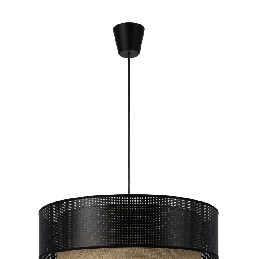 BORHO-riippuvalaisin johdolla 1xE27/60W/230V, halkaisija 40 cm, musta/juutti