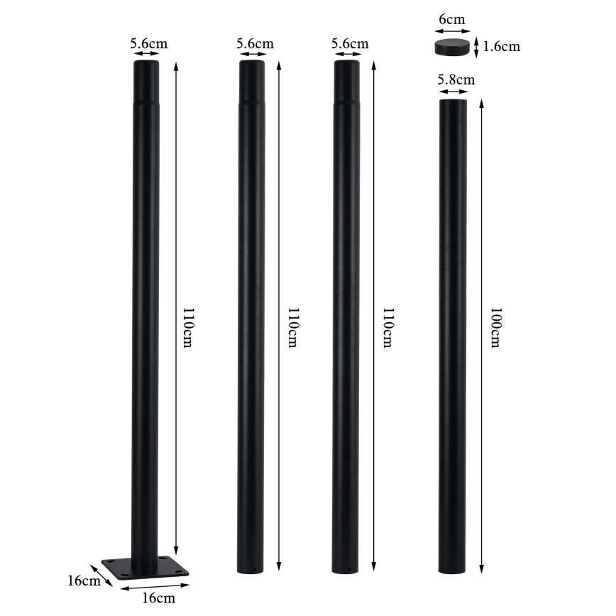 Brilagi - Metallitanko ulkovalaisinpylvääseen URBAN, 4 m, Ø 58 mm, musta