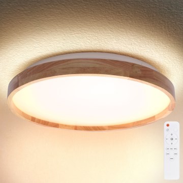 Brilagi - ALSON LED himmennettävä kattovalaisin, 48 W, 230 V, 3000–6500 K, tammi, halkaisija 39,5 cm + kaukosäädin