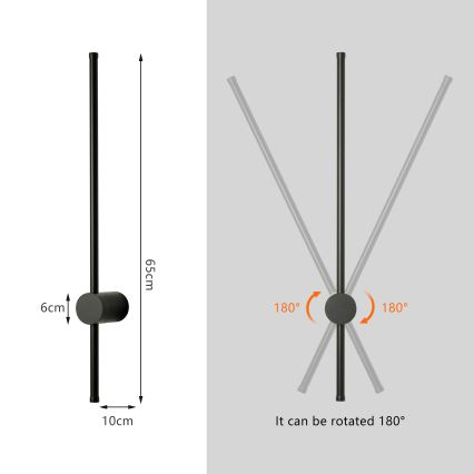 Brilagi - LED ulkoseinävalaisin AURA LED/12W/230V 3000K IP54 65 cm musta CRI 90