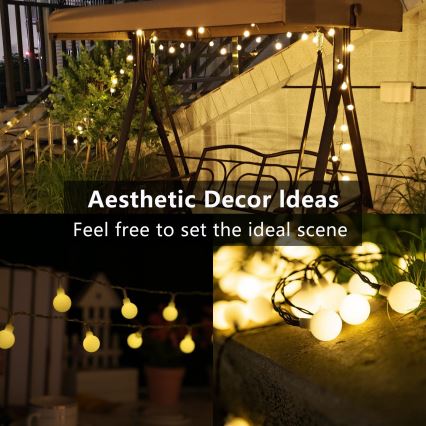 Brilagi - LED-aurinkokennolla toimiva koristevalosarja BUBBLE 200 LED/8 toimintoa 20 m IP65 lämmin valkoinen 800 mAh