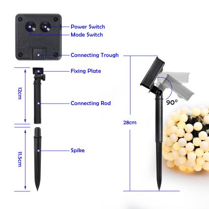Brilagi - LED-aurinkokennolla toimiva koristevalosarja BUBBLE 200 LED/8 toimintoa 20 m IP65 lämmin valkoinen 800 mAh