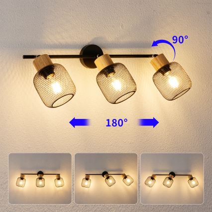 Brilagi - BASKLITE spottivalaisin 3xE27/15W/230V puu/musta