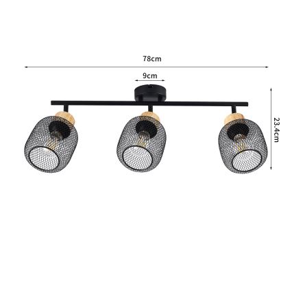 Brilagi - BASKLITE spottivalaisin 3xE27/15W/230V puu/musta
