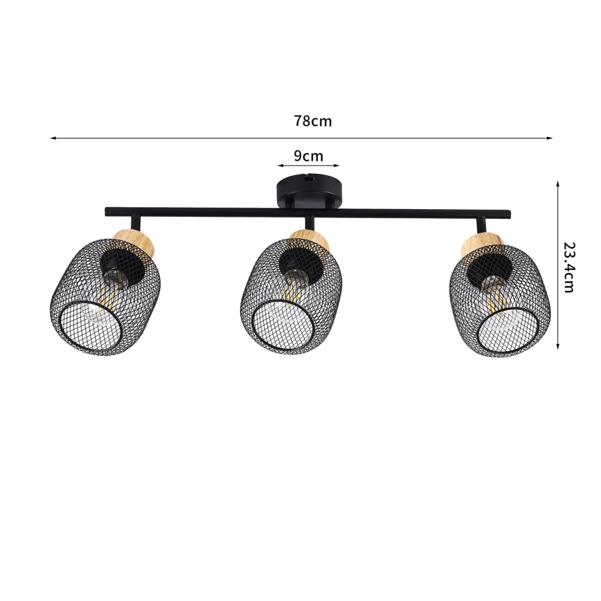 Brilagi - BASKLITE spottivalaisin 3xE27/15W/230V puu/musta