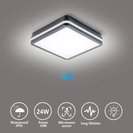 Brilagi - LED-ulkovalaisin liiketunnistimella BENE LED/24W/230V 26x26 cm antrasiitti IP54