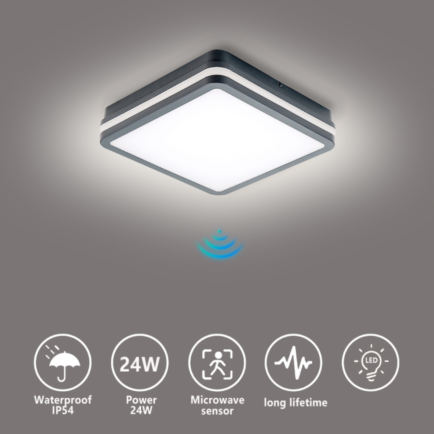 Brilagi - LED-ulkovalaisin liiketunnistimella BENE LED/24W/230V 26x26 cm antrasiitti IP54