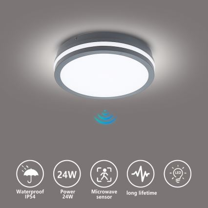 Brilagi - LED-ulkovalaisin liiketunnistimella BENE LED/24W/230V ø 26 cm antrasiitti IP54