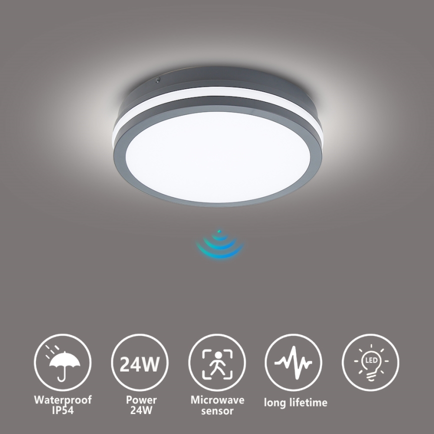 Brilagi - LED-ulkovalaisin liiketunnistimella BENE LED/24W/230V ø 26 cm antrasiitti IP54
