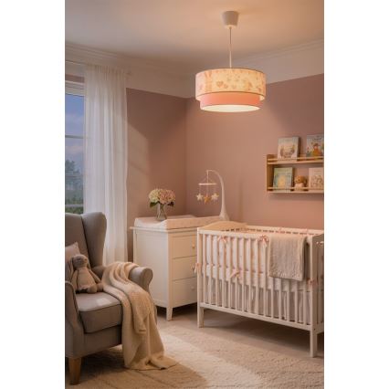 Brilagi - LED Lasten riippuvalaisin johdolla BOBO 1xE27/10W/230V Ø 40 cm kerma/vaaleanpunainen/pupukuosi