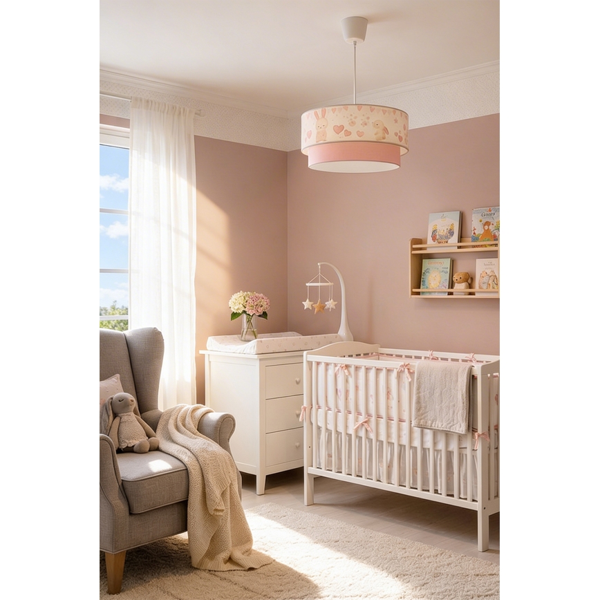 Brilagi - LED Lasten riippuvalaisin johdolla BOBO 1xE27/10W/230V Ø 40 cm kerma/vaaleanpunainen/pupukuosi