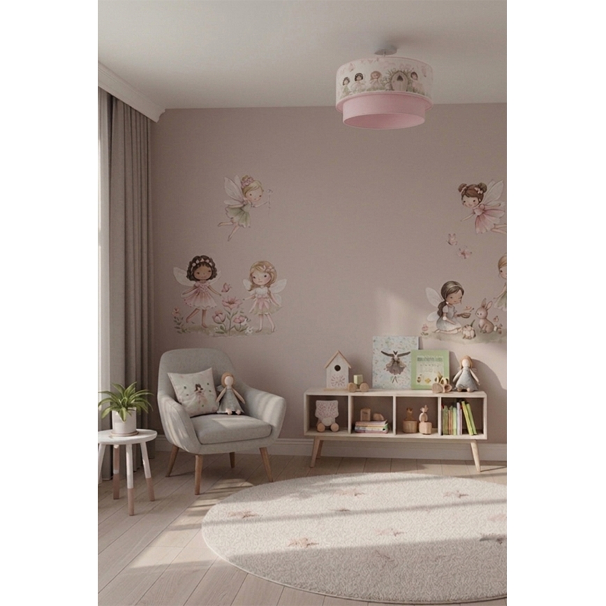 Brilagi - BOBO LED-lastenkattovalaisin, pinta-asennettava 1xE27/10W/230V Ø 40 cm vaaleanpunainen/keijut