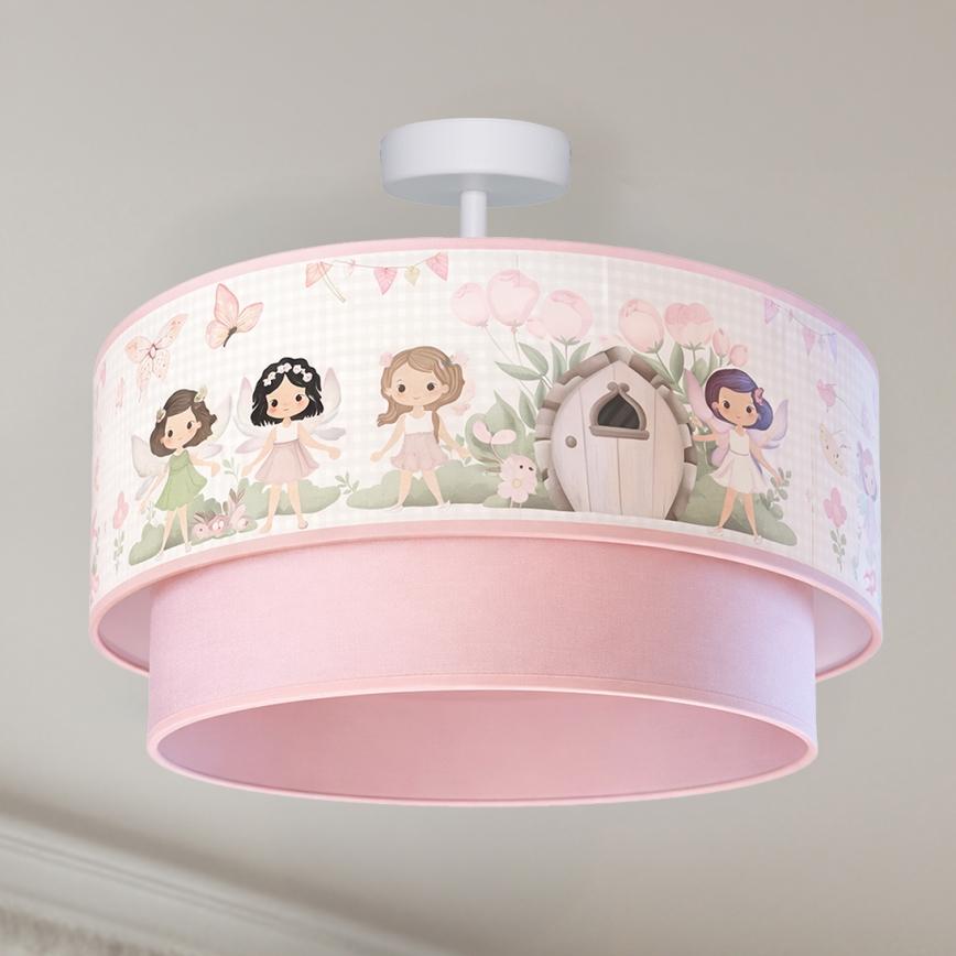 Brilagi - BOBO LED-lastenkattovalaisin, pinta-asennettava 1xE27/10W/230V Ø 40 cm vaaleanpunainen/keijut