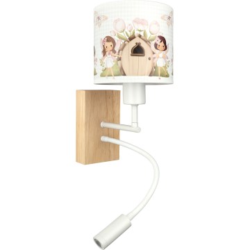 BRILAGI - BOBO WOOD LED-lastenseinävalaisin, joustava, 1xE27/25W/230V + LED/3W, tammi/valkoinen/vaaleanpunainen/keijut