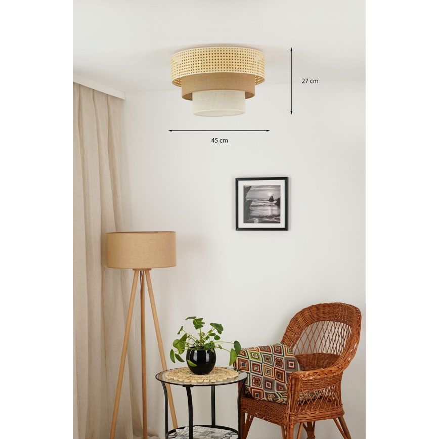 Brilagi - Kattovalaisin CEDAR LUNETA 1xE27/15W/230V halkaisija 45 cm rottinki/ruskea/kerma