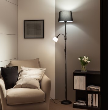 Brilagi - CERIA 2-in-1 lattiavalaisin 1xE27/100W/230V + 1xE14/25W musta