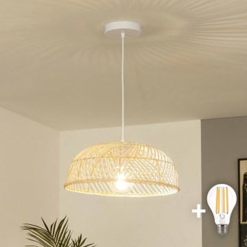 Brilagi - CERIA BOHO LED-riippuvalaisin vaijerilla 1xE27/40W/230V, halkaisija 60 cm, rottinki