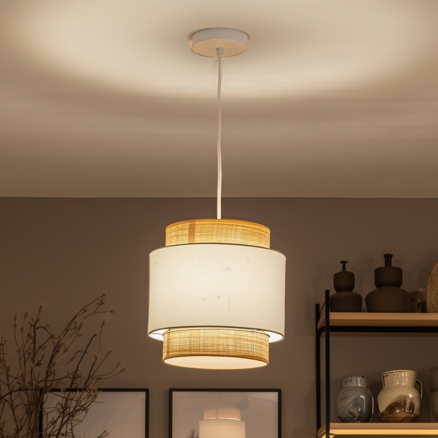 Brilagi - CERIA LED-riippuvalaisin vaijerilla 1xE27/40W/230V halkaisija 30 cm beige/valkoinen